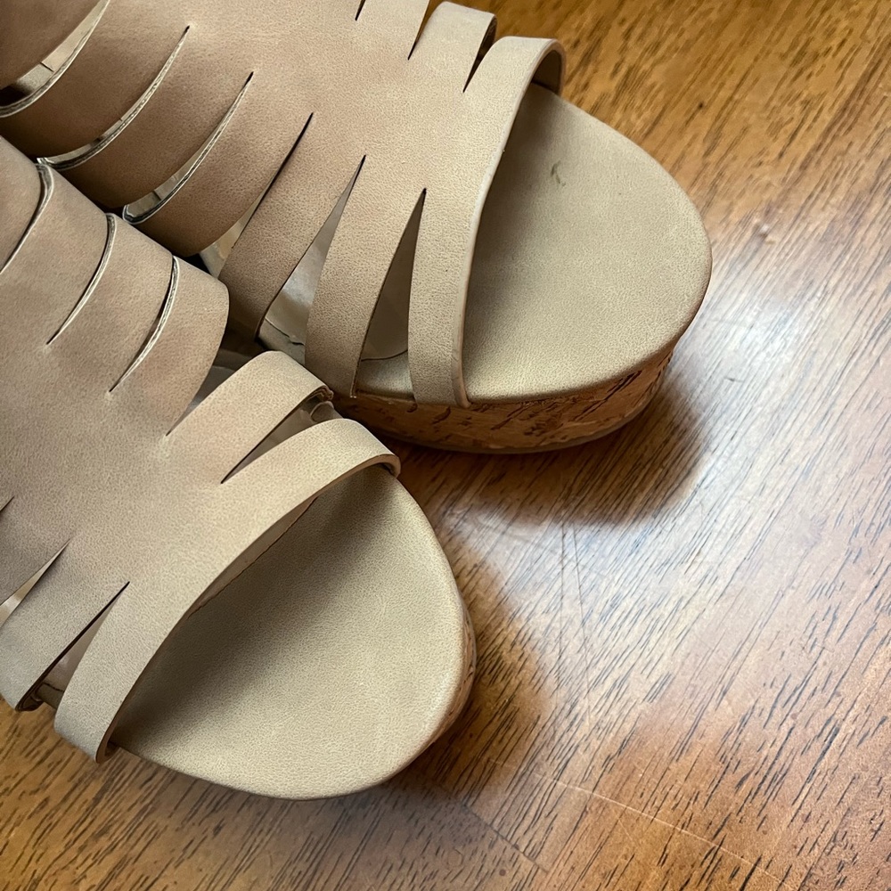 Nude Cork Wedges - Picture 3 of 8